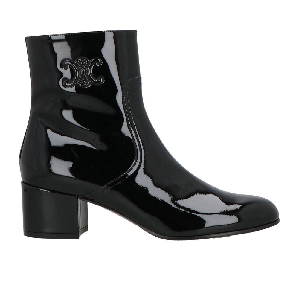 Celine Black Patent Leather Ankle Boots